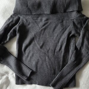 Sunday Best Charcoal Gray Off-the-Shoulder Ribbed Sweater